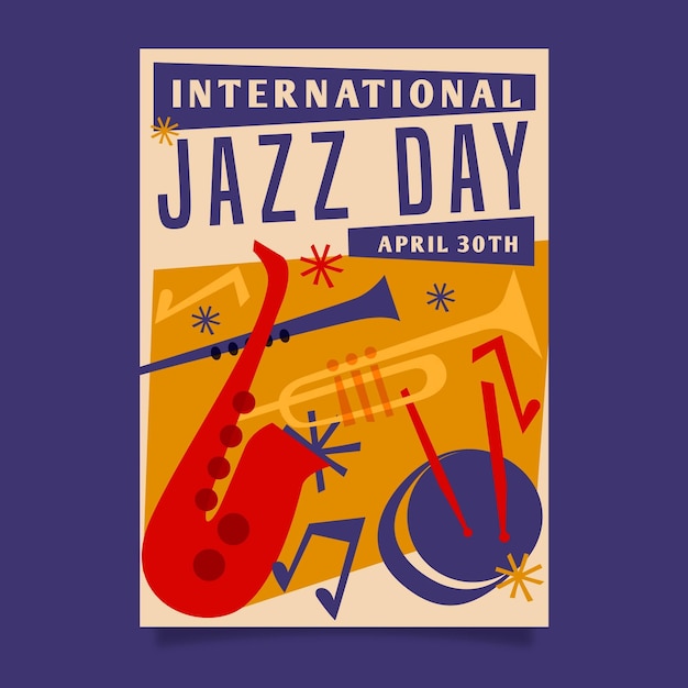 Vecteur gratuit modèle d'affiche verticale de la journée internationale du jazz dessiné à la main