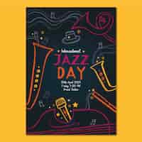 Vecteur gratuit modèle d'affiche verticale de la journée internationale du jazz dessiné à la main