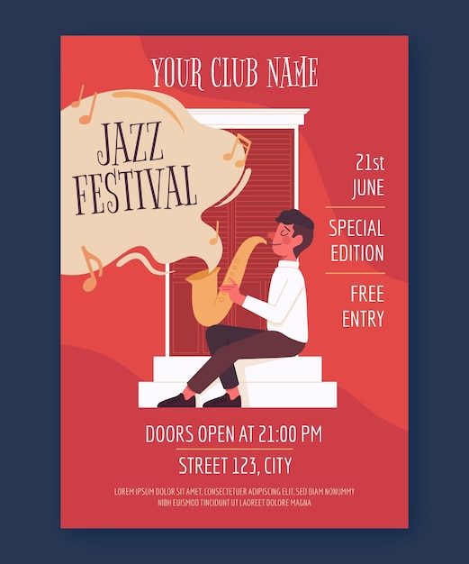 Vecteur gratuit modèle d'affiche verticale de la journée internationale du jazz plat organique