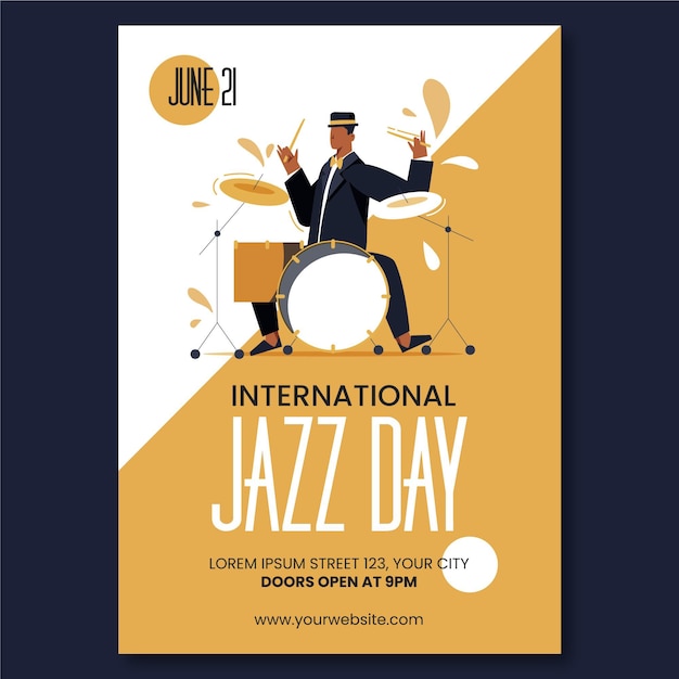 Modèle D'affiche Verticale De La Journée Internationale Du Jazz Plat Organique