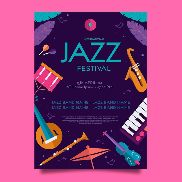 Modèle D'affiche Verticale De La Journée Internationale Du Jazz Plat