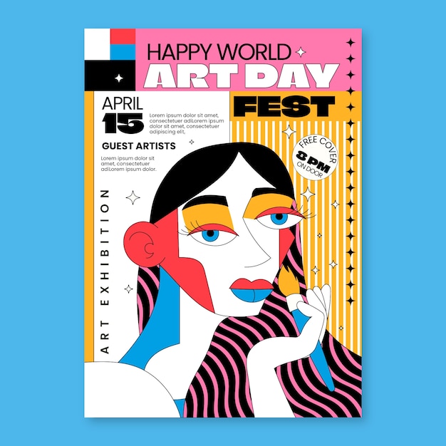 Modèle d'affiche verticale de la journée mondiale de l'art plat