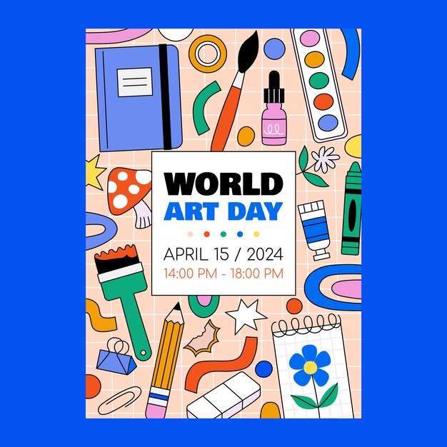 Modèle d'affiche verticale de la journée mondiale de l'art plat