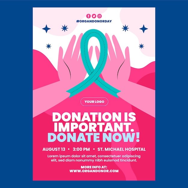 Modèle D'affiche Verticale De La Journée Mondiale Du Don D'organes Plat