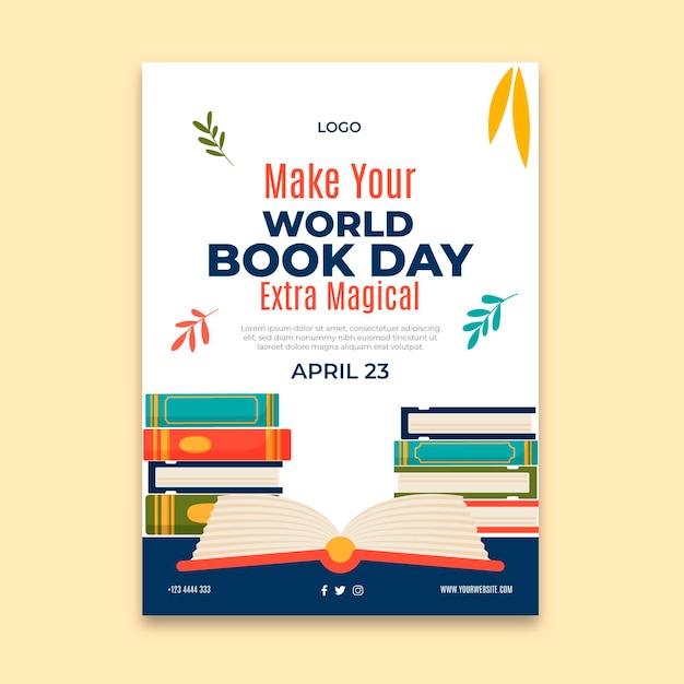 Vecteur gratuit modèle d'affiche verticale de la journée mondiale du livre