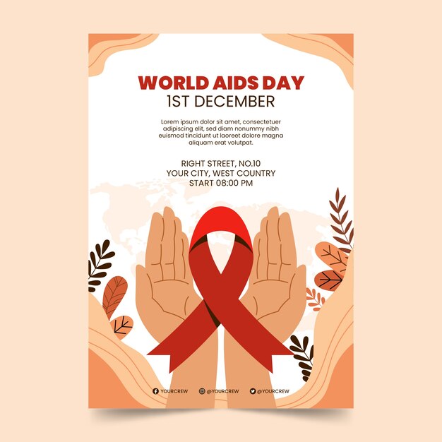 Vecteur gratuit modèle d'affiche verticale de la journée mondiale du sida dessiné à la main