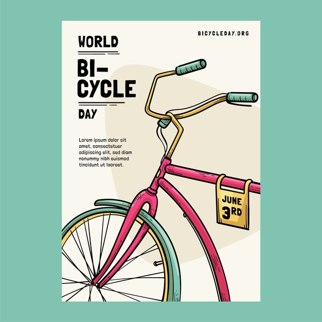 Modèle d'affiche verticale de la journée mondiale du vélo dessiné à la main