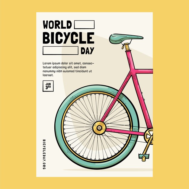 Modèle d'affiche verticale de la journée mondiale du vélo dessiné à la main