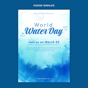 Modèle d'affiche verticale de la journée mondiale de l'eau à l'aquarelle