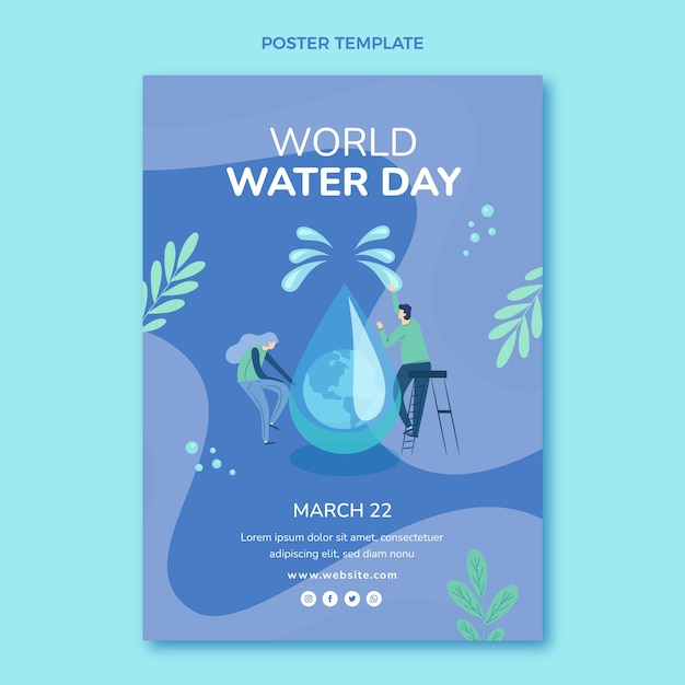 Vecteur gratuit modèle d'affiche verticale de la journée mondiale de l'eau plate