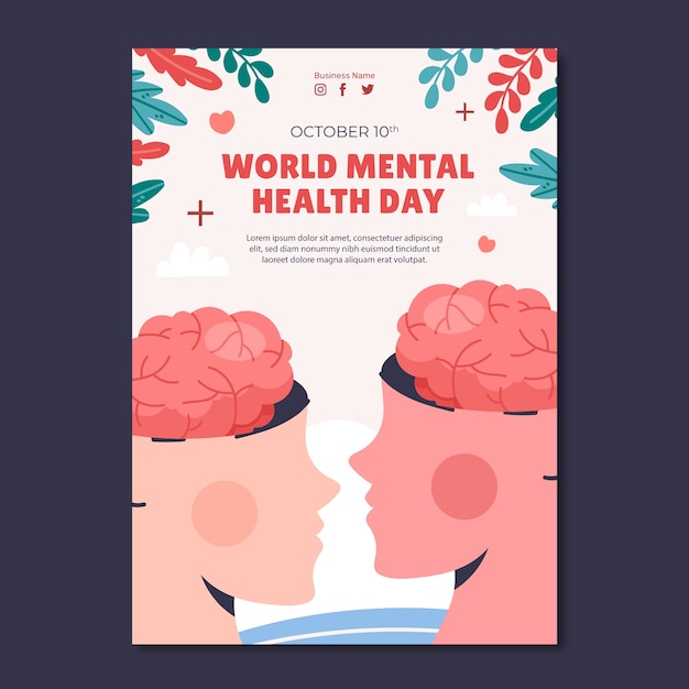 Modèle D'affiche Verticale De La Journée Mondiale De La Santé Mentale Plat