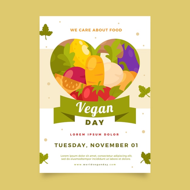Modèle D'affiche Verticale De La Journée Mondiale Des Végétaliens Plats