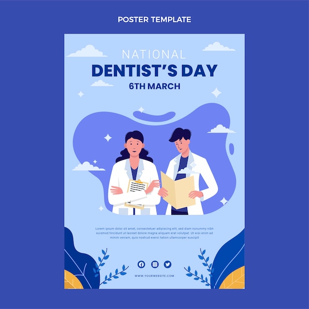Modèle d'affiche verticale de la journée nationale du dentiste plat