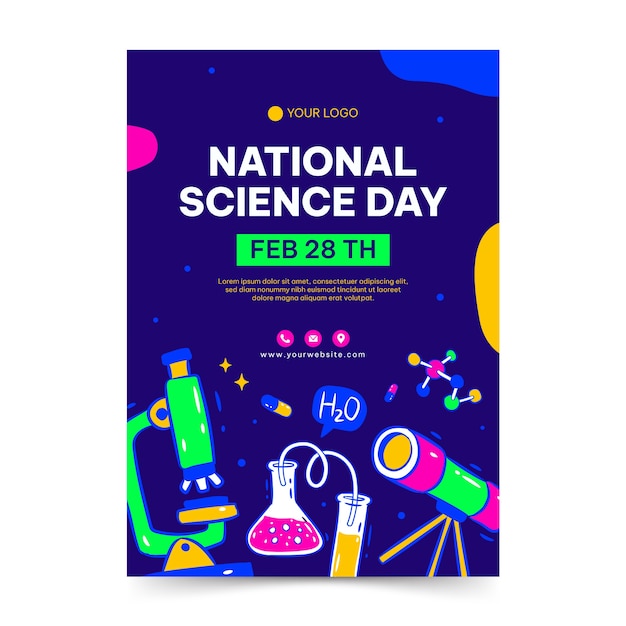 Modèle D'affiche Verticale De La Journée Nationale De La Science Dessiné à La Main