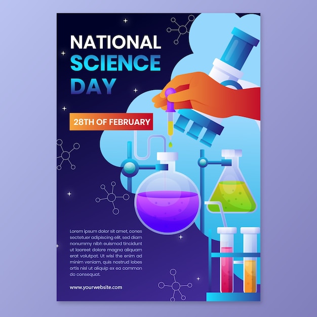 Vecteur gratuit modèle d'affiche verticale de la journée nationale de la science du dégradé