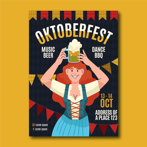 Modèle D'affiche Verticale Oktoberfest Dessiné à La Main