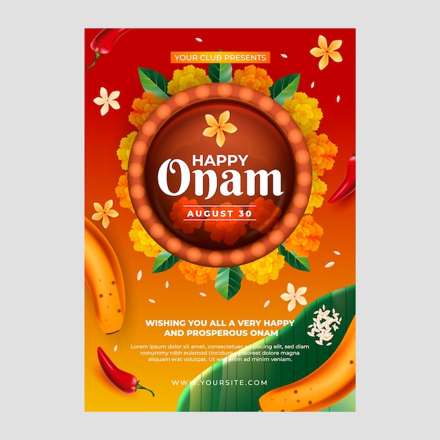 Vecteur gratuit modèle d'affiche verticale onam réaliste