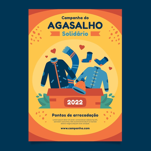 Vecteur gratuit modèle d'affiche verticale plat campanha do agasalho