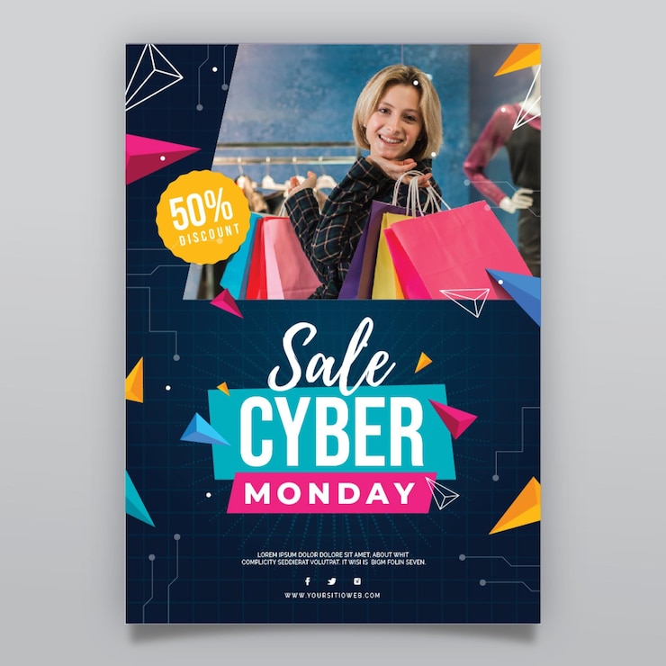Vecteur gratuit modèle d'affiche verticale plat cyber lundi