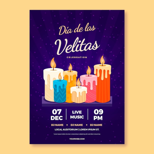 Vecteur gratuit modèle d'affiche verticale plat dia de las velitas