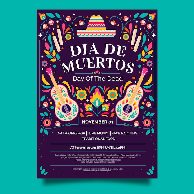 Modèle D'affiche Verticale Plat Dia De Muertos