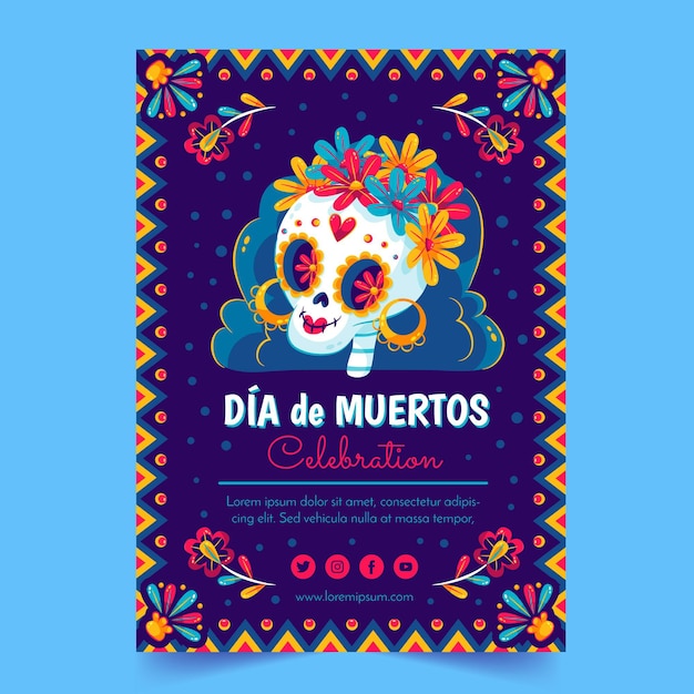 Vecteur gratuit modèle d'affiche verticale plat dia de muertos