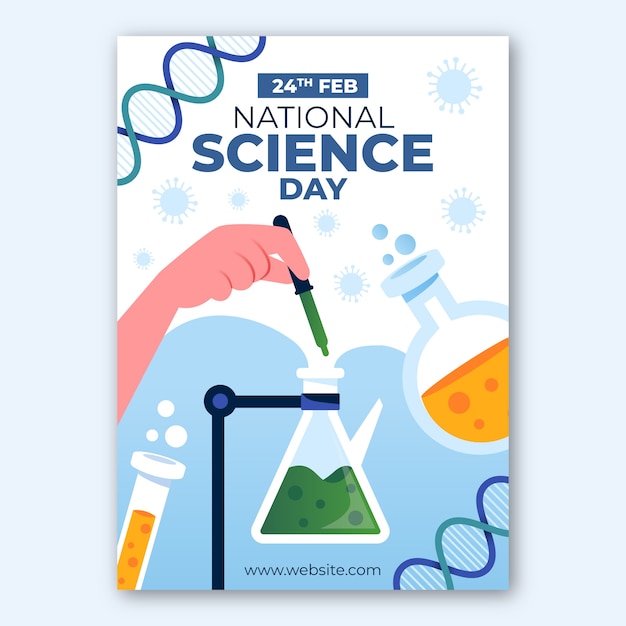 Vecteur gratuit modèle d'affiche verticale plat de la journée nationale de la science