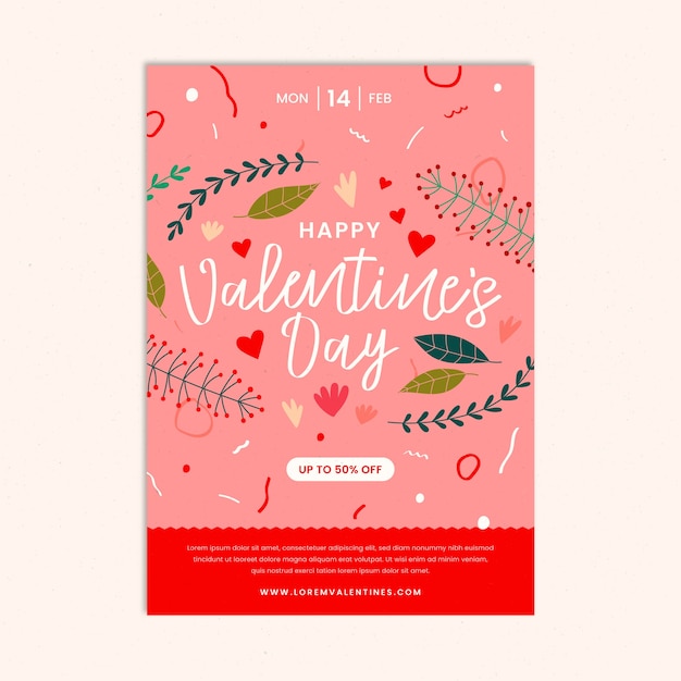 Vecteur gratuit modèle d'affiche verticale plat saint valentin