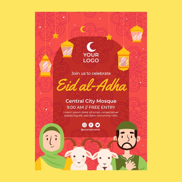 Modèle D'affiche Verticale Plate Eid Al-adha