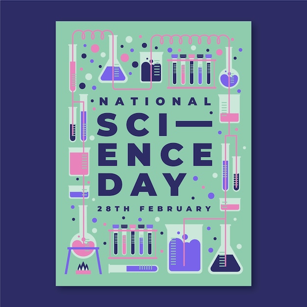 Modèle d'affiche verticale plate de la journée nationale de la science
