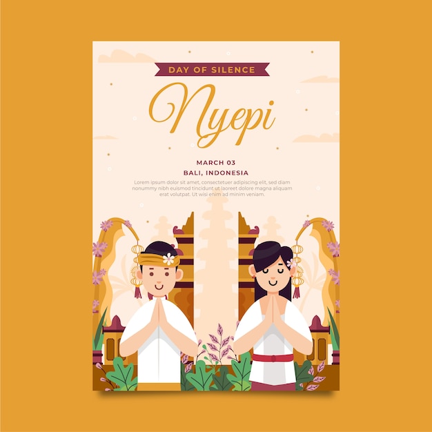 Vecteur gratuit modèle d'affiche verticale plate nyepi