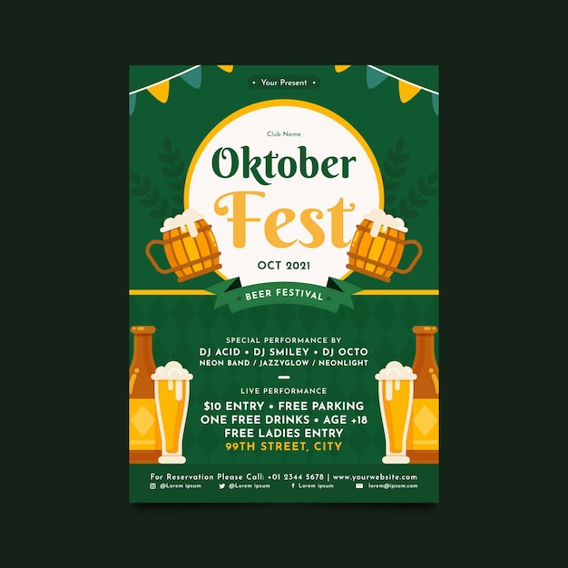 Vecteur gratuit modèle d'affiche verticale plate oktoberfest