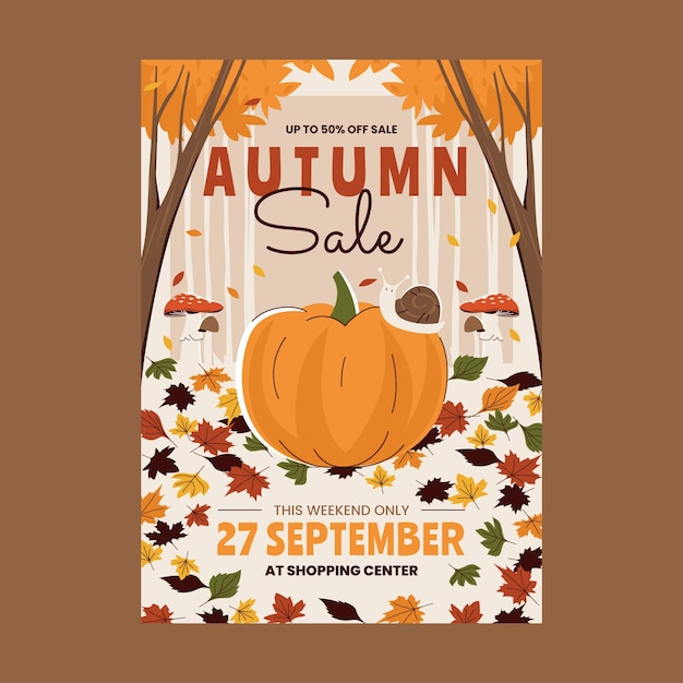 Vecteur gratuit modèle d'affiche verticale plate pour l'automne