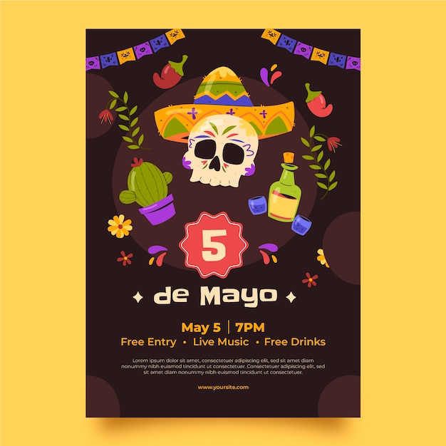 Modèle D'affiche Verticale Plate Pour La Célébration Du Cinco De Mayo