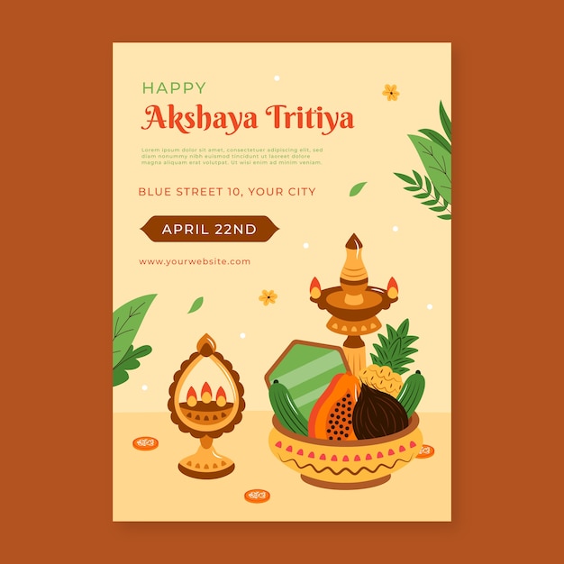 Vecteur gratuit modèle d'affiche verticale plate pour la célébration du festival akshaya tritiya