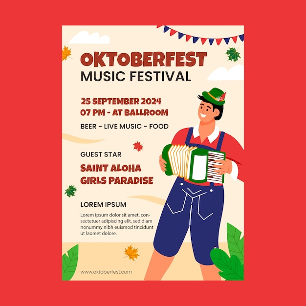 Vecteur gratuit modèle d'affiche verticale plate pour la célébration du festival de la bière oktoberfest