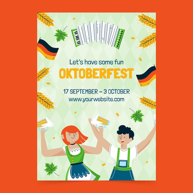 Vecteur gratuit modèle d'affiche verticale plate pour la célébration du festival de la bière oktoberfest