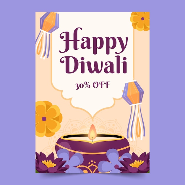 Vecteur gratuit modèle d'affiche verticale plate pour la célébration du festival de diwali