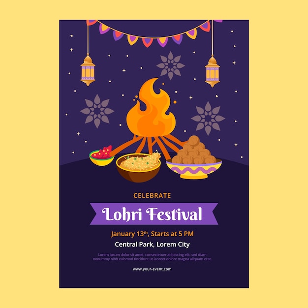 Modèle D'affiche Verticale Plate Pour La Célébration Du Festival Lohri