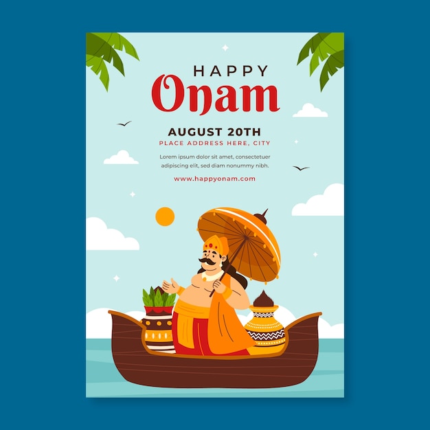 Vecteur gratuit modèle d'affiche verticale plate pour la célébration du festival onam