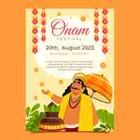 Vecteur gratuit modèle d'affiche verticale plate pour la célébration du festival onam