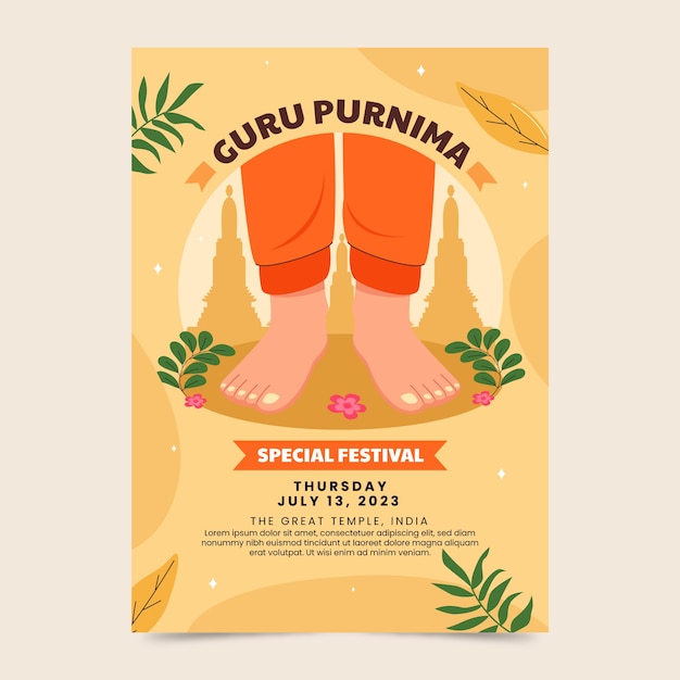 Vecteur gratuit modèle d'affiche verticale plate pour la célébration du gourou purnima