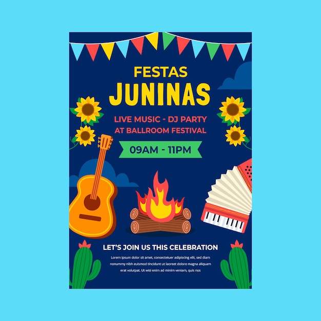 Modèle D'affiche Verticale Plate Pour La Célébration Des Festas Juninas Brésiliennes