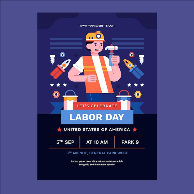 Vecteur gratuit modèle d'affiche verticale plate pour la célébration de la fête du travail