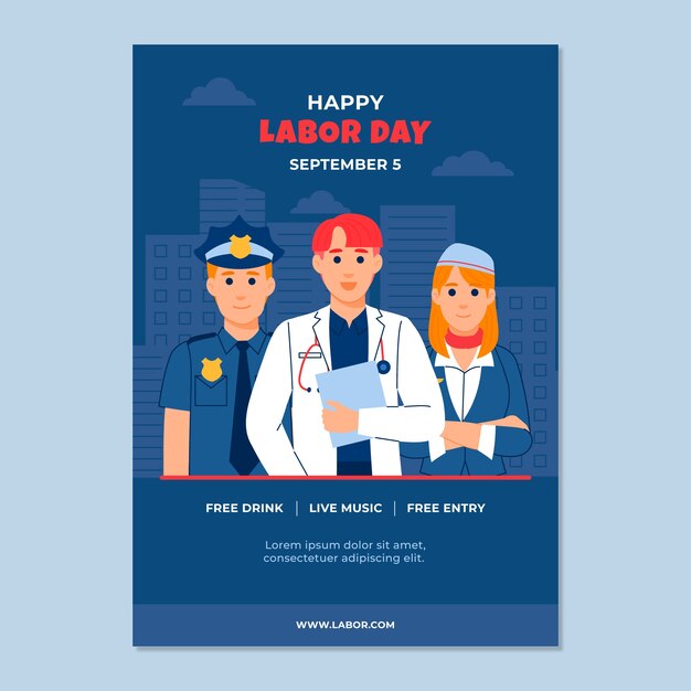 Modèle d'affiche verticale plate pour la célébration de la fête du travail