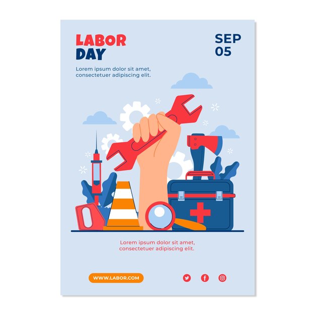 Modèle d'affiche verticale plate pour la célébration de la fête du travail