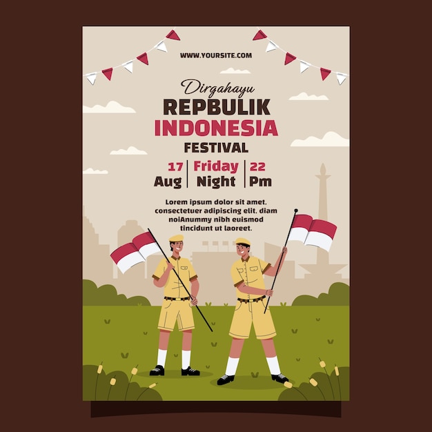 Modèle d'affiche verticale plate pour la célébration de la fête de l'indépendance de l'indonésie