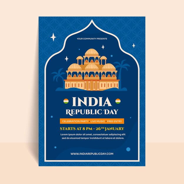 modèle d'affiche verticale plate pour la célébration de la fête de la République indienne