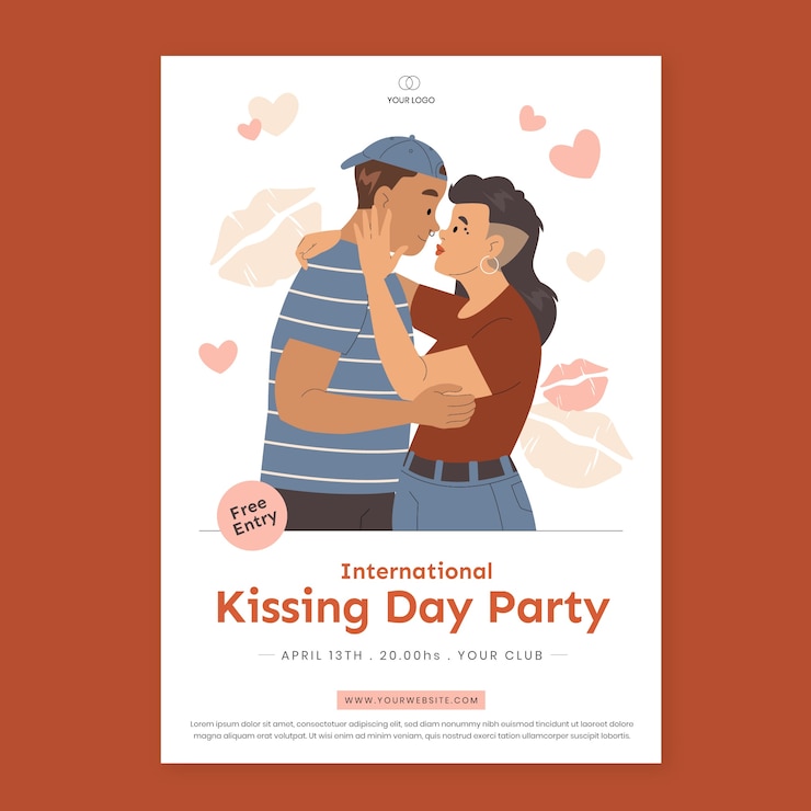 Vecteur gratuit modèle d'affiche verticale plate pour la célébration de la journée internationale du baiser
