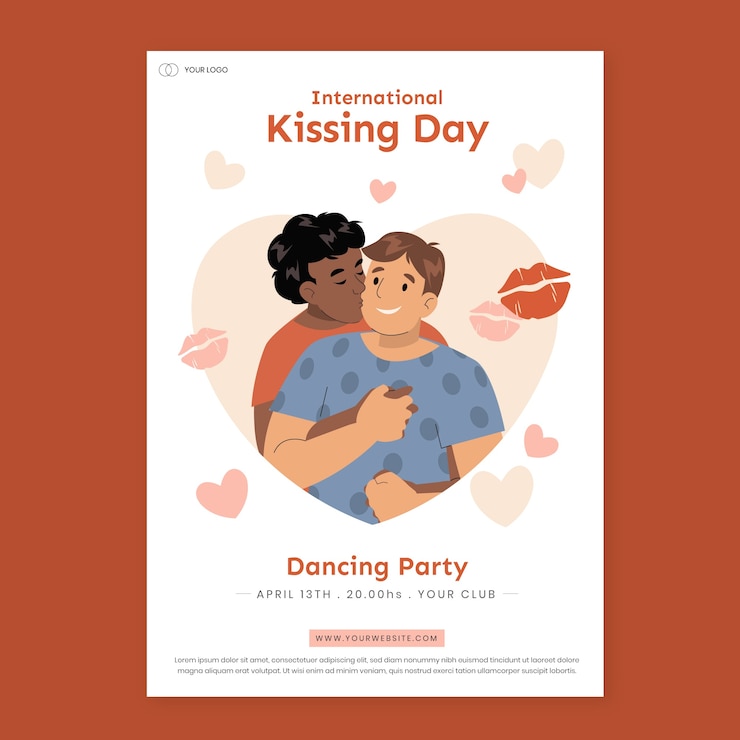 Vecteur gratuit modèle d'affiche verticale plate pour la célébration de la journée internationale du baiser